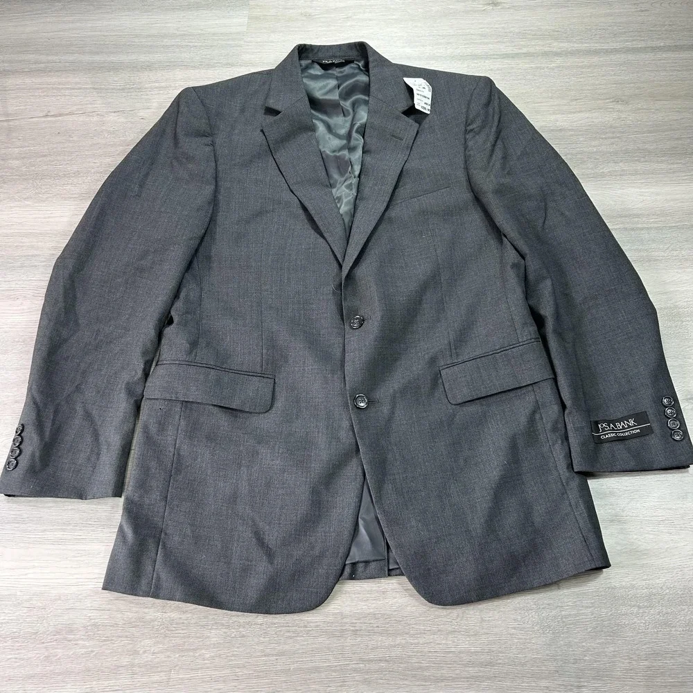 Jos. A. Bank Blazer Mens 42L Gray Classic Collection Wool 2‎ Button Sport Coat